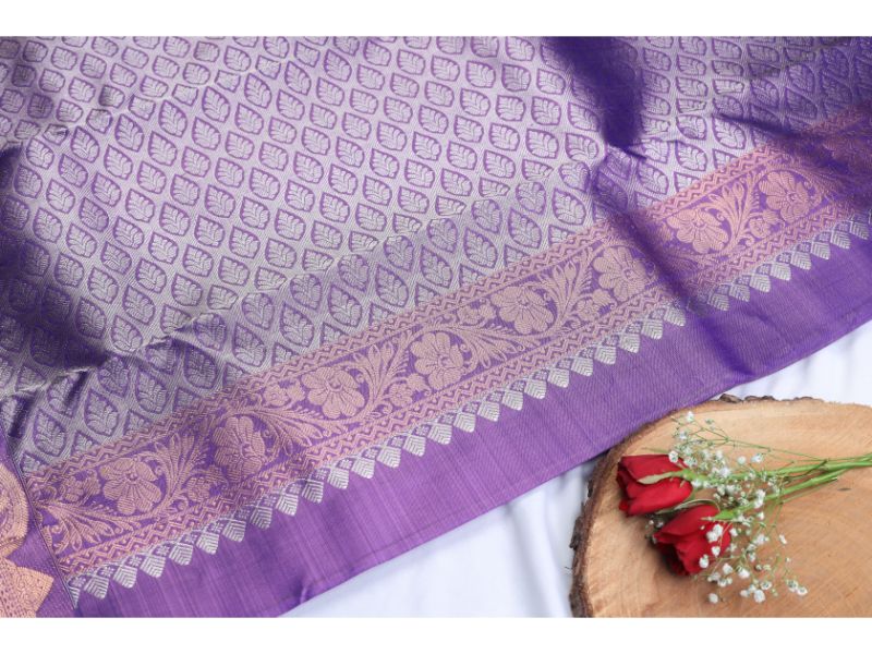 Pink Purple Handloom Kanchipuram Silk Pattu Saree view 2