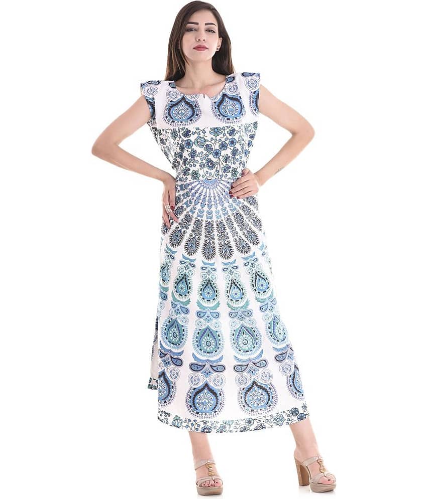 Apratim Women Cotton Ethnic Dress ( White )