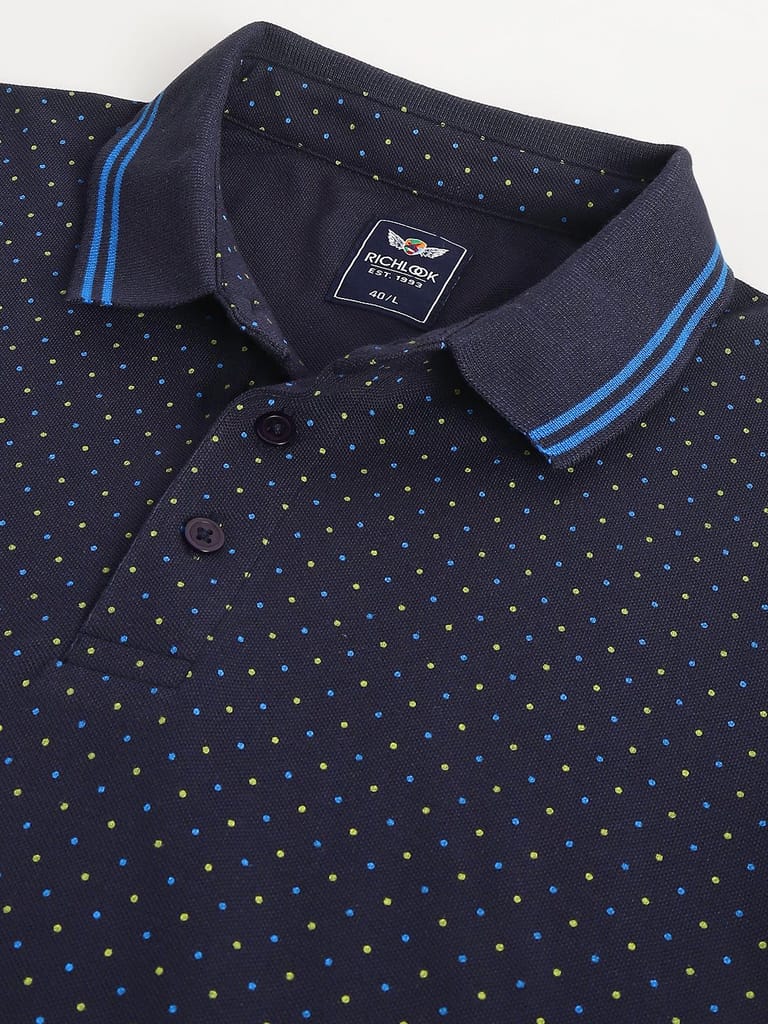 Men Dull Navy Regular Fit Polo Neck T-Shirt view 2