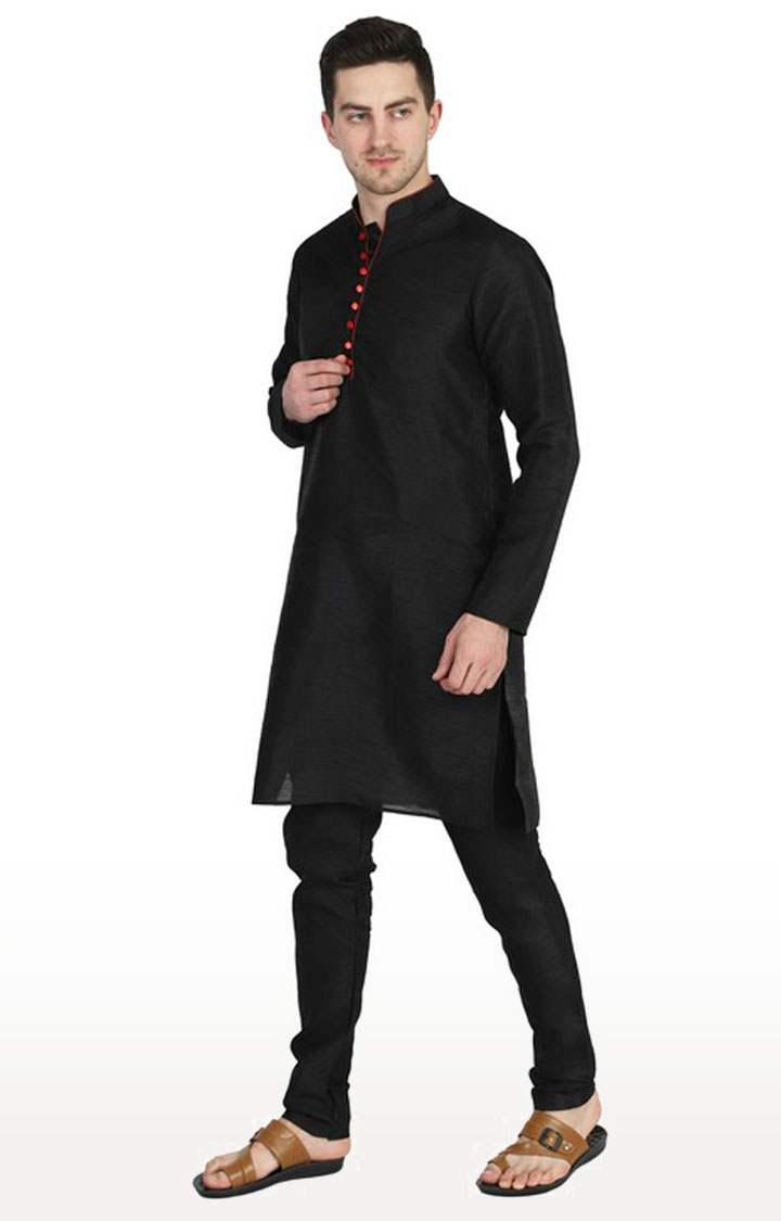 Tahvo Men Solid Black Kurta with Churidar view 2