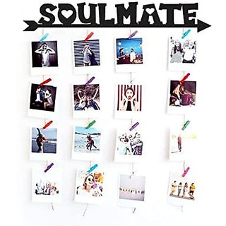 Khush Its Amazing Home Decor Wood Soulmate Hanging Photo Display, DIY Picture Photo Frame Collage Set Includes Multi colour Clips view 2