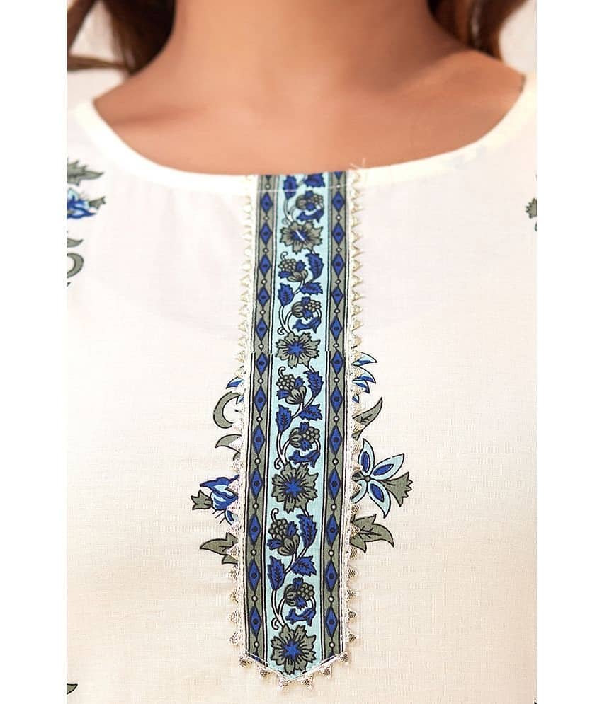 NeshamaKurti Cotton Printed Straight Women's Kurti - White ( Pack of 1 ) view 2