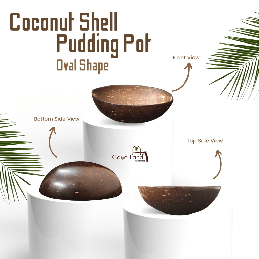CocoLand Coconut Shell Pudding Pot Oval Shape (150-250 ml) M-L Size Coconut Oil Polished view 2