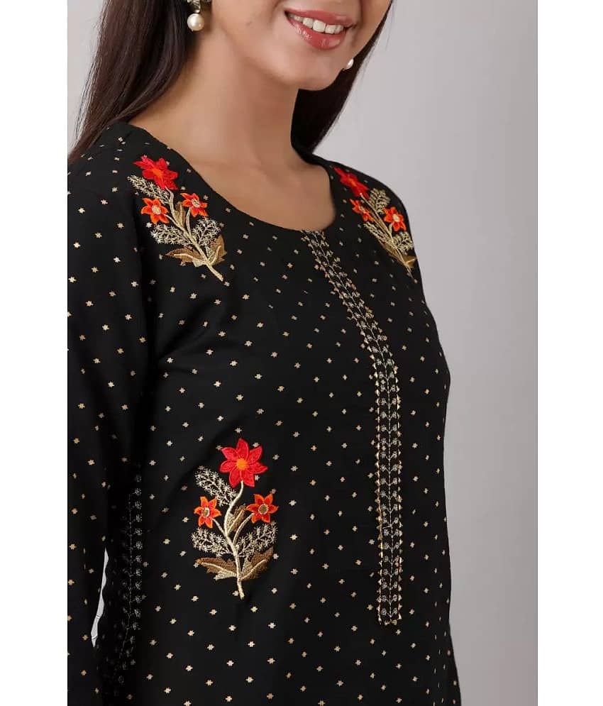 FABRR - Black Rayon Women's Straight Kurti ( Pack of 1 ) view 2
