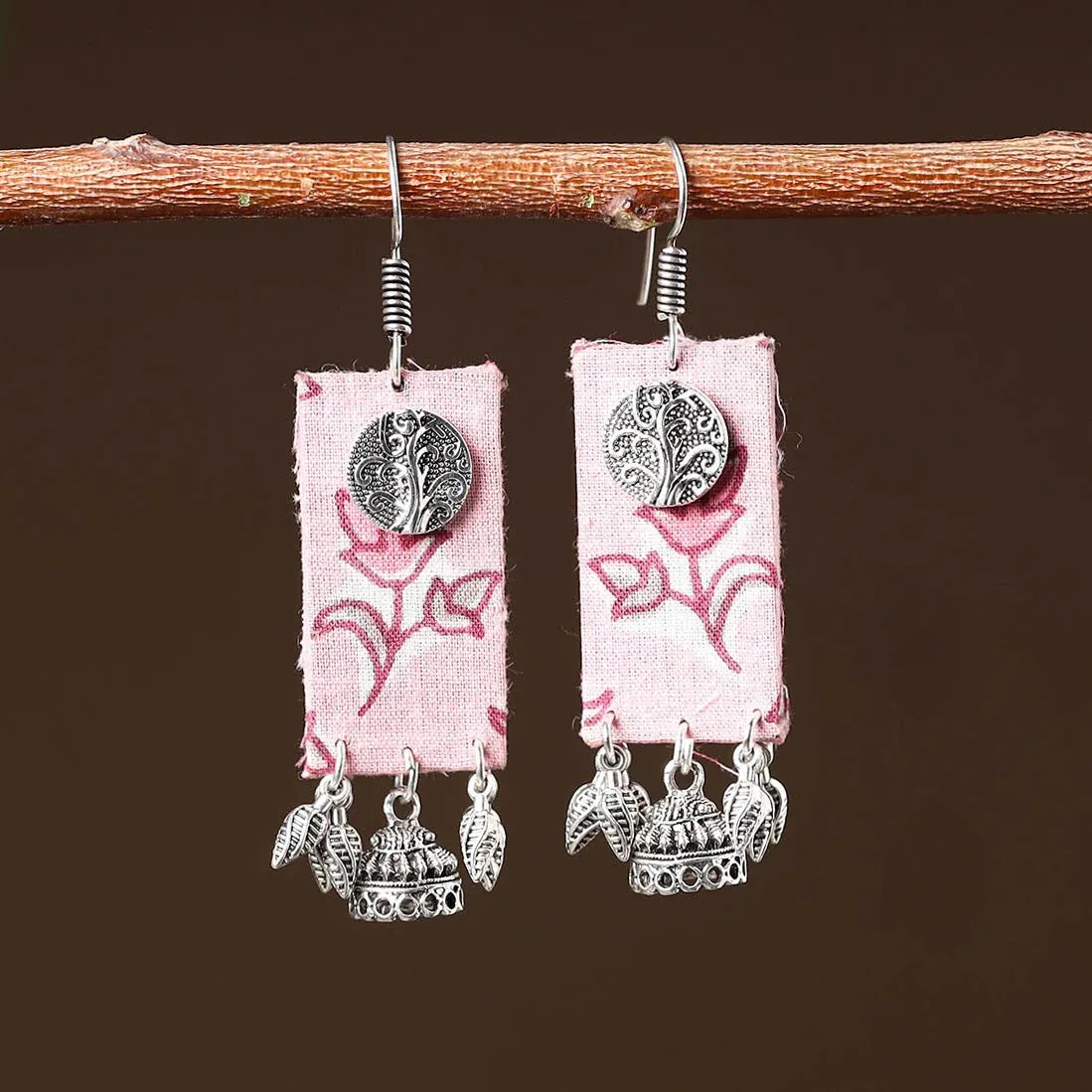Pink - Zaida Handcrafted GS Fabart Earrings view 2