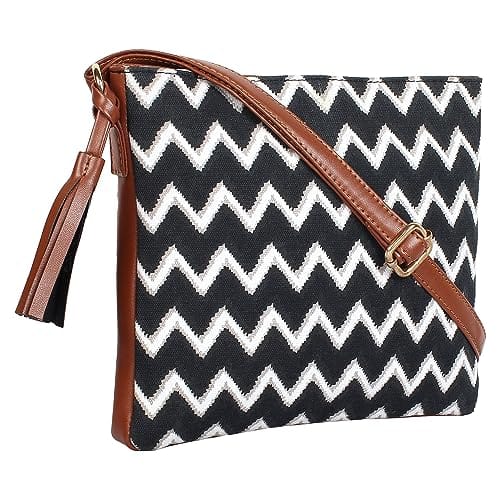 Lychee bags Women Printed Canvas Black Zig Zag Sling Bag view 2