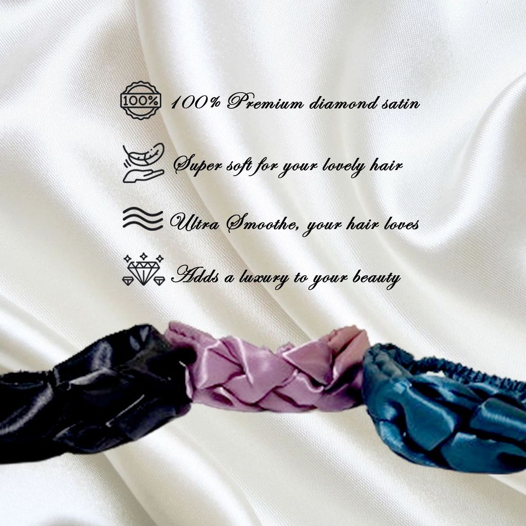 ALTCRAFT Diamond Satin Hair Band with Beautiful Celtic Knot| Satin Hair Band for Hair & Skin | Silk Hair Band (Pack of 3) | Best Hair Accessories for Women with Stretchable Elastic view 2