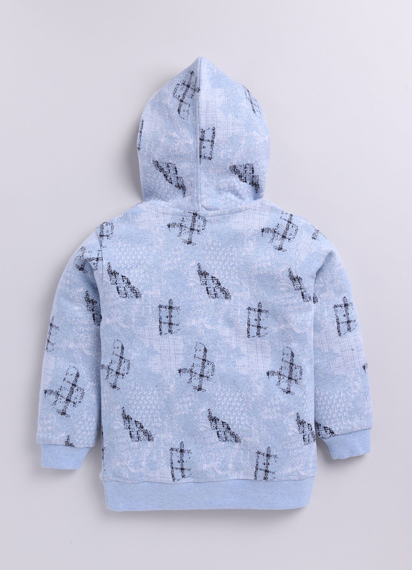 Baby Blue Checkered Print Full Sleeves Hooded Sweatshirt for Boys view 2