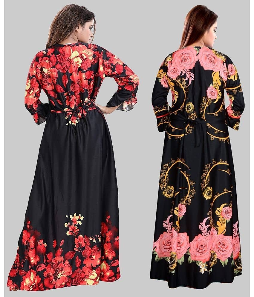 PURSA - Red Satin Women's Nightwear Nighty & Night Gowns ( Pack of 2 ) view 2