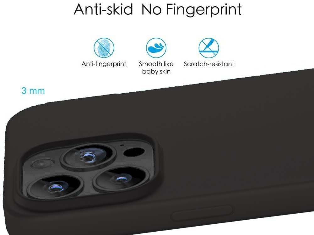 Memumi Shockproof Liquid Silicone Gel Back Cover for Apple iPhone 14 Pro (6.1")-Black view 2