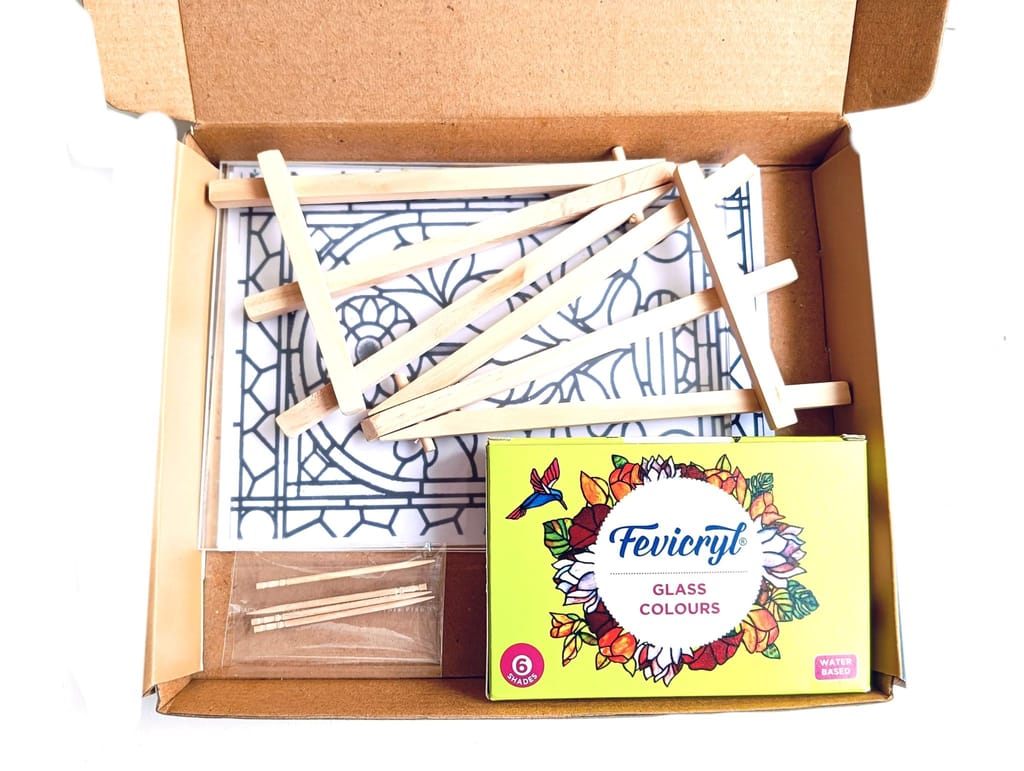 The brown box-Glass Painting kit,Glass for Glass Painting with Designs,Art and Craft kit,Craft kit for Kids and Adults,DIY Kit,Hobby Kit,Birthday Gift,Christmas Gift view 2