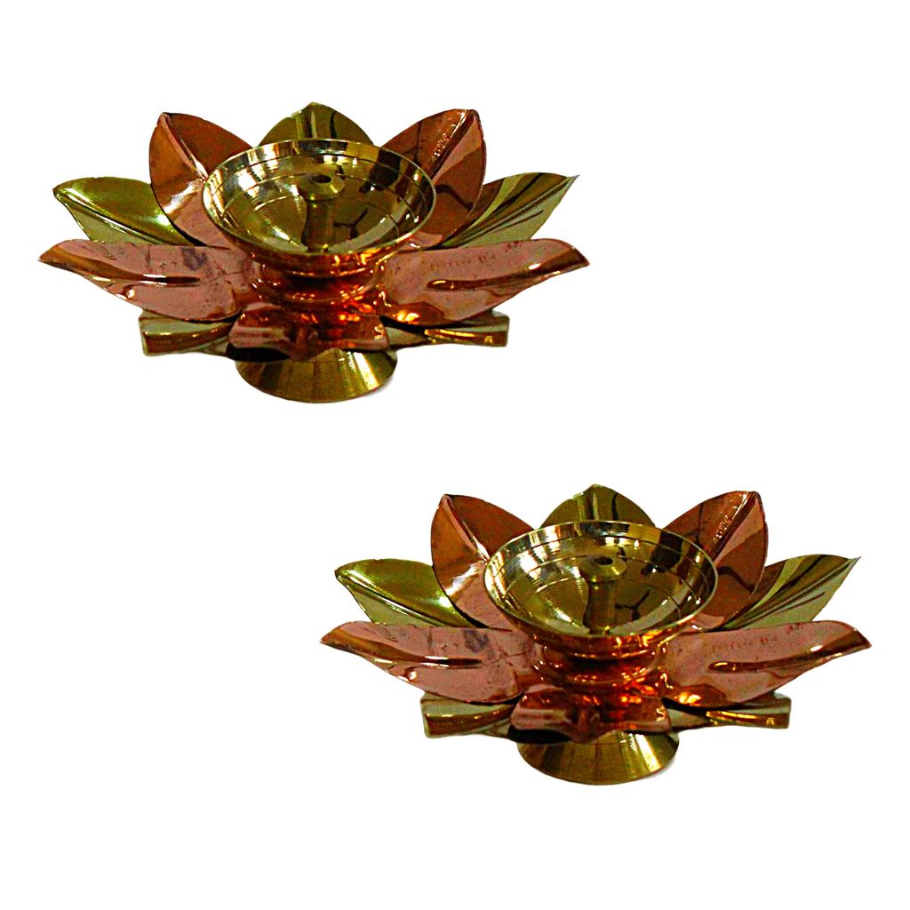 Brass Gallery India Pure Brass Diya for Puja Temaple Decoration, Lotus Shape Pillar Diya Stand Oil Lamp for Home Mandir Pooja Articles Decor Gift