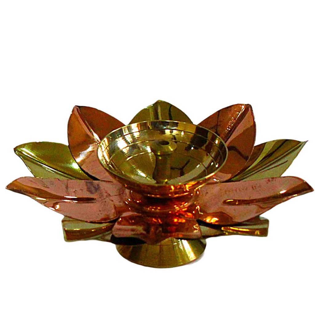 Brass Gallery India Pure Brass Diya for Puja Temaple Decoration, Lotus Shape Pillar Diya Stand Oil Lamp for Home Mandir Pooja Articles Decor Gift view 2
