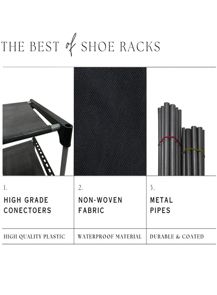 PHILOSHOP 4-Shelves Durable Metal Frame Modular Shoe Rack with 10-Inch Gapping in each Shelf & 100 GSM Fabric in Black view 2