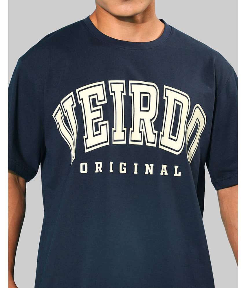 Veirdo Pack of 1 Cotton Oversized Fit Men's T-Shirt ( Navy ) view 2