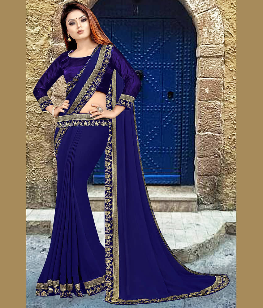 WXW Fashion Lycra Solid Regular Saree With Unstitched Blouse Piece ( Black ) view 2