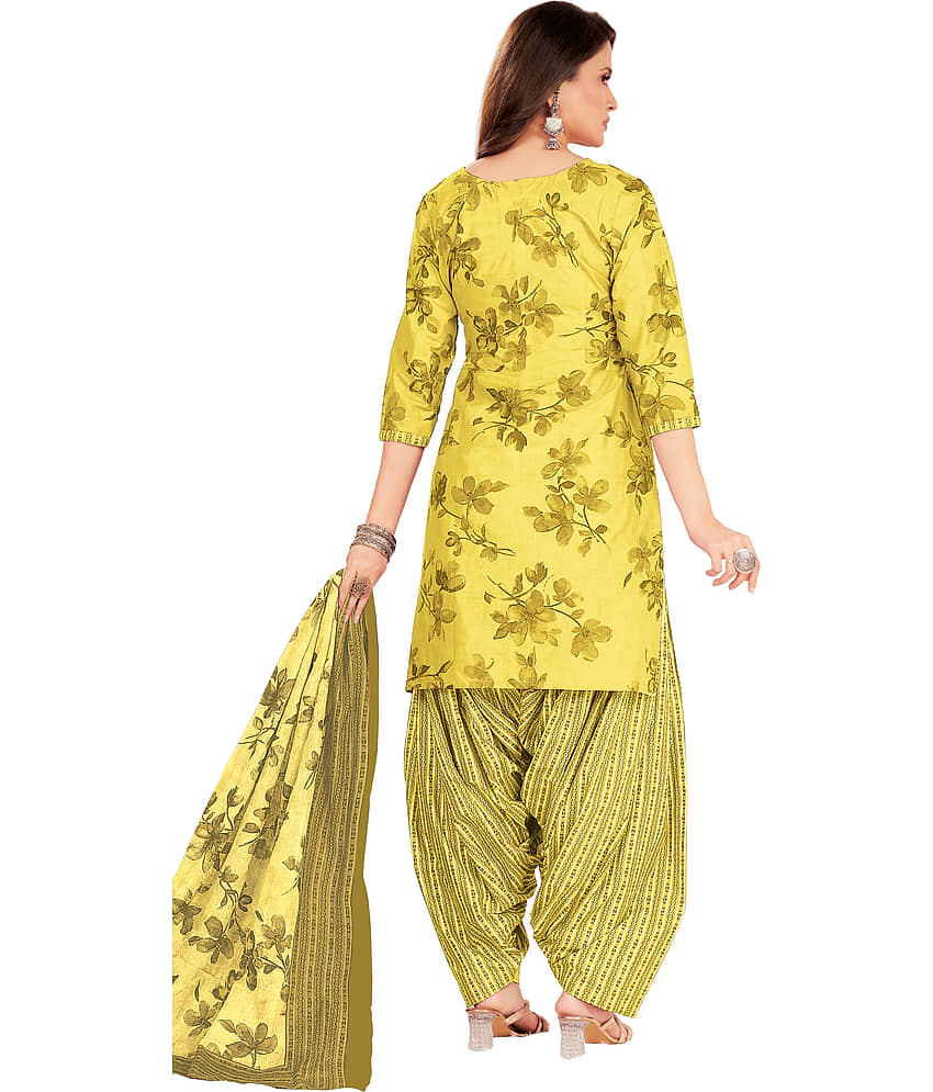 shree jeenmata collection Women Cotton Printed Straight Kurti With Patiala Salwar ( Yellow ) view 2