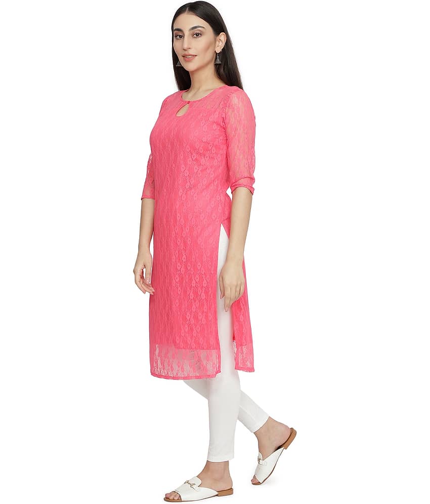 NUEVOSDAMAS - Pink Cotton Blend Women's Straight Kurti ( Pack of 1 ) view 2