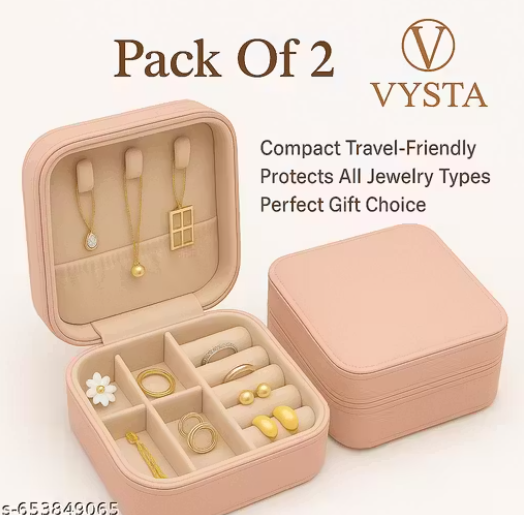 VYSTA Premium Peach Jewelry Organizer Box Pack of 2 | Velvet Interior | Travel-Friendly Case for Rings, Earrings, Chains & More