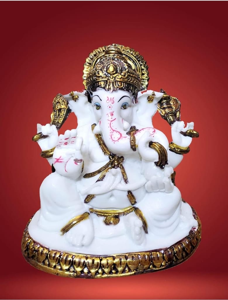 White Marble गणेश जी Statue for Home Decor - 8 Inches