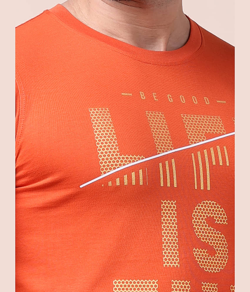 BERRYBLUES Cotton Blend Slim Fit Printed Full Sleeves Men's Round T-Shirt - Rust ( Pack of 1 ) view 2