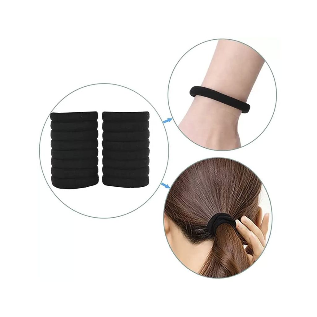 Daily use Ponytailers Hair Ties Elastic Rubberband Soft & Strong No Metal 1.4cm Thick Black for Women/Girls (Pack of 30) Rubber Band view 2