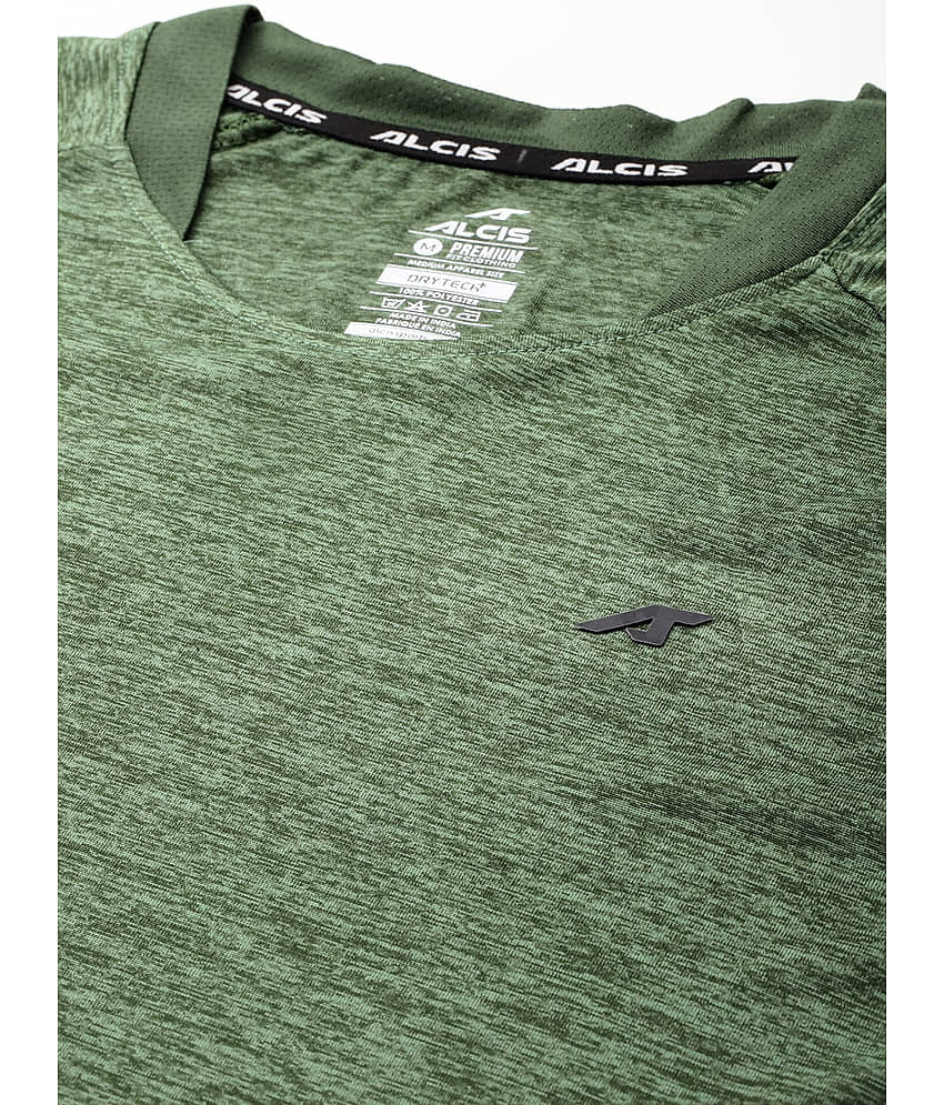 Alcis Olive Polyester Slim Fit Men's Sports T-Shirt ( Pack of 1 ) view 2
