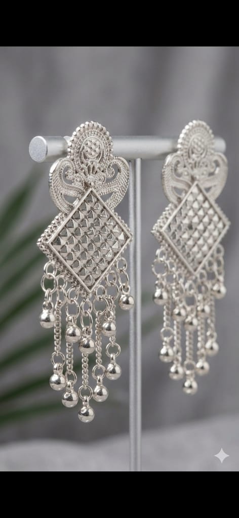 Traditional Silver-Plated Geometric Dangle Earrings