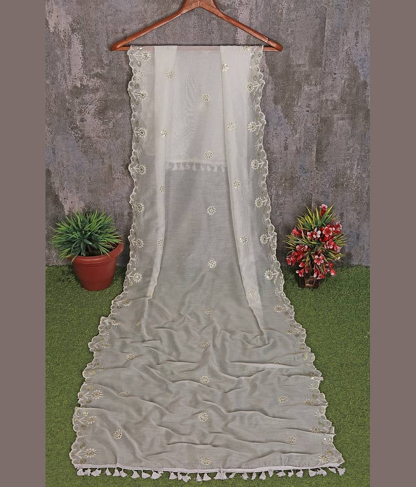 Jignisha Fashion Chanderi Women Dupatta ( White , Pack of 1 )