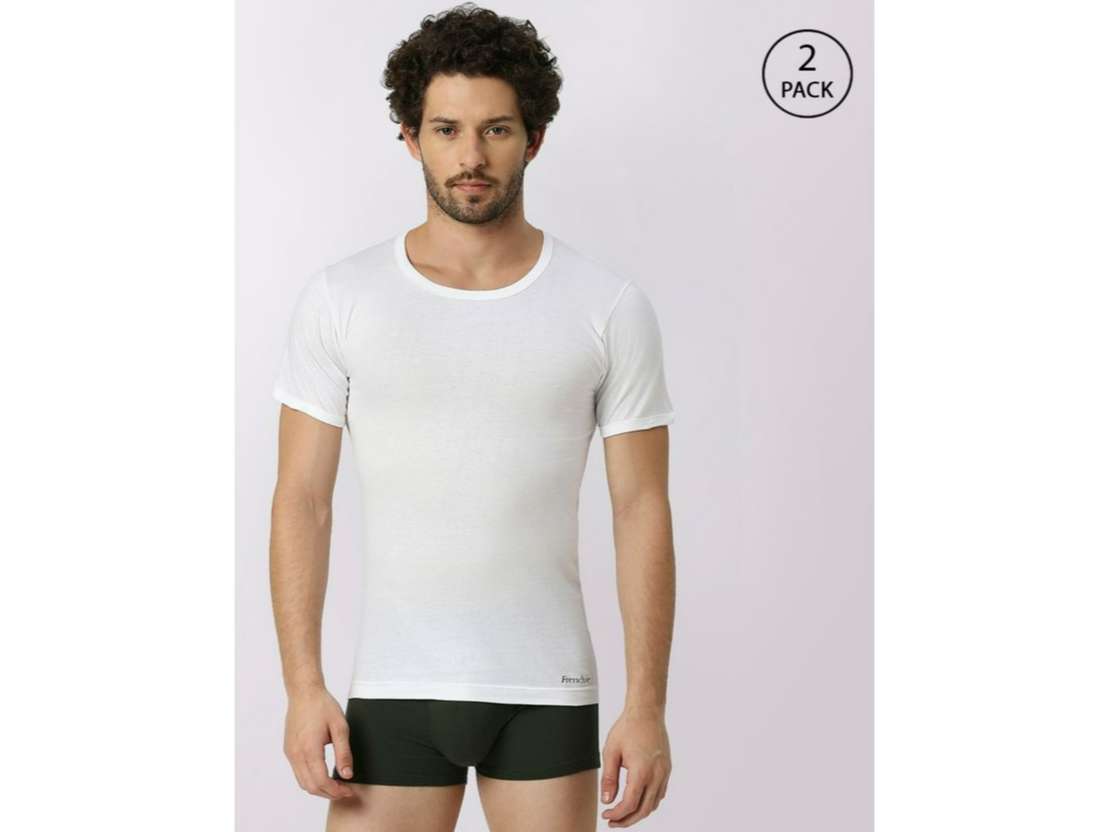 Frenchie Oxy Men Solid White Cotton Vest (Pack of 2 ) - Inactive - M