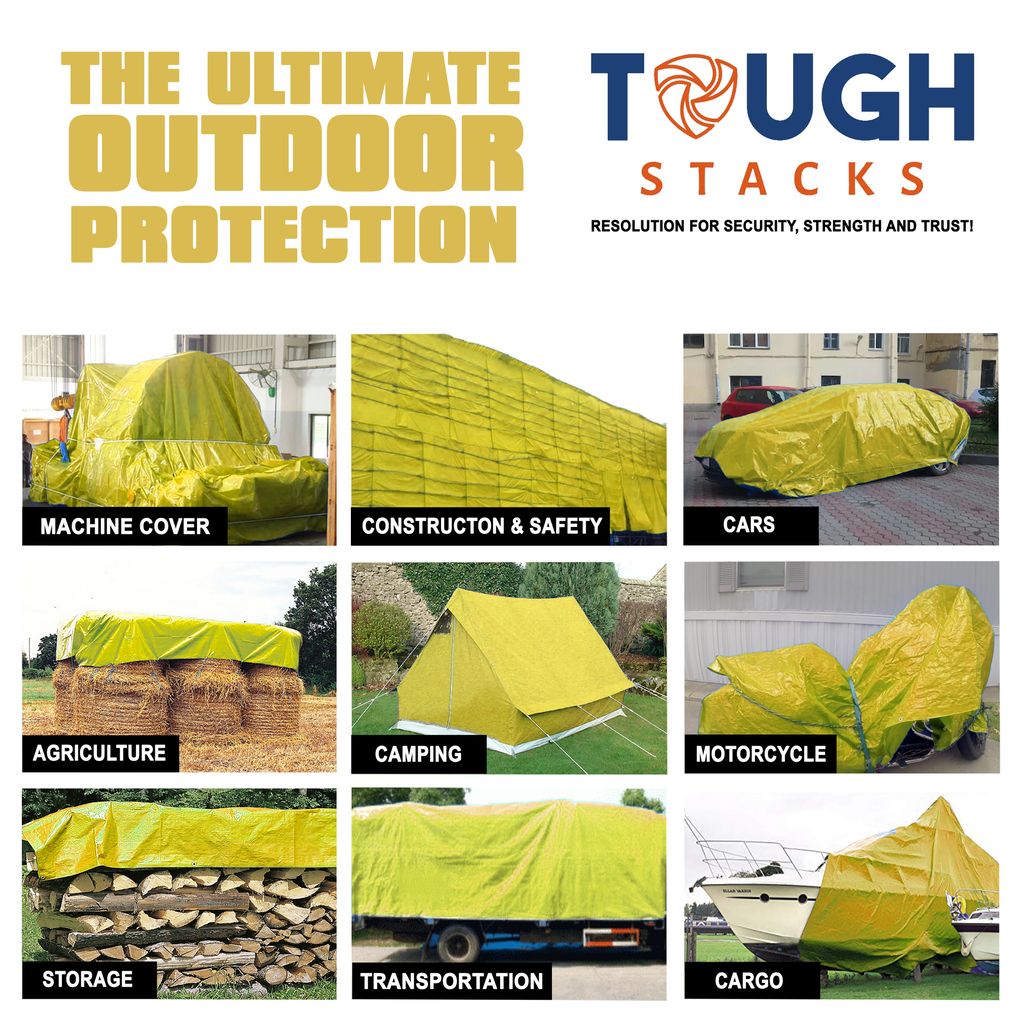 Toughstacks 150 GSM Yellow Tarpaulin Tirpal Tadpatri Tharpai Thadika Tarp | Waterproof, UV Resistant, Rot/Rip/Tear Proof, Reinforced Eyelets Strong Tarpaulin for Multi-Purpose view 2