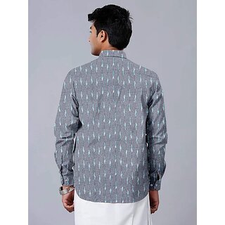 OMSAIFAB Men Printed Casual Silver Shirt view 2