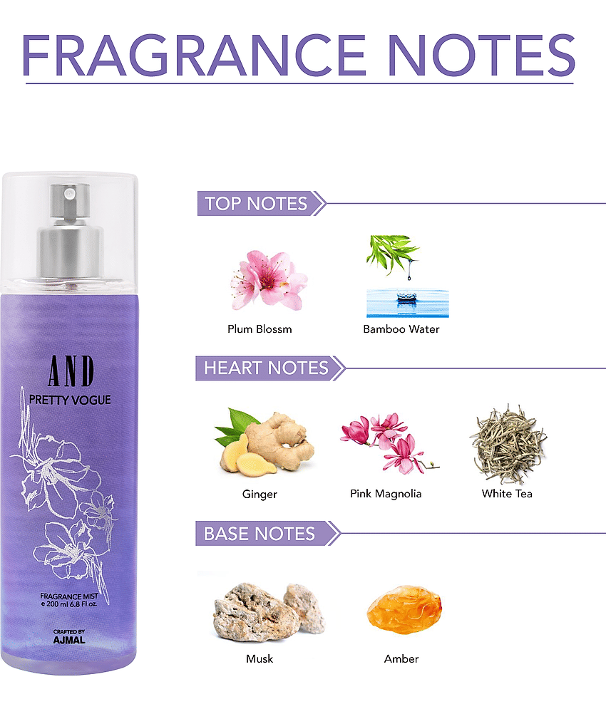 AND Pretty Vogue BodyMist Perfume 200ML Long Lasting Spray Gift For Women Crafted by Ajmal Pack of 1 view 2
