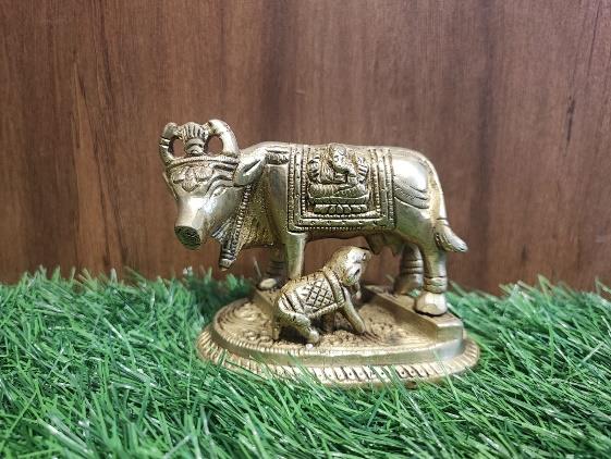 BRASS COW AND CALF STATUE