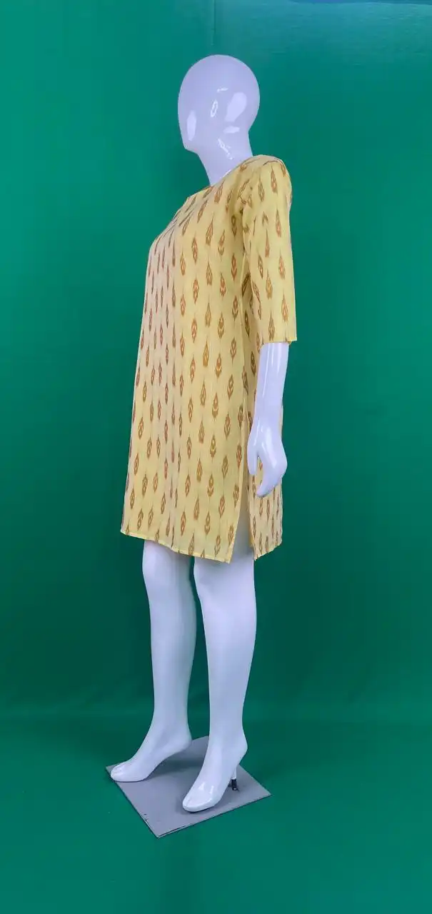 Sambalpuri Ikat Buti Mustard Yellow-Odisha Handloom Kurti view 2