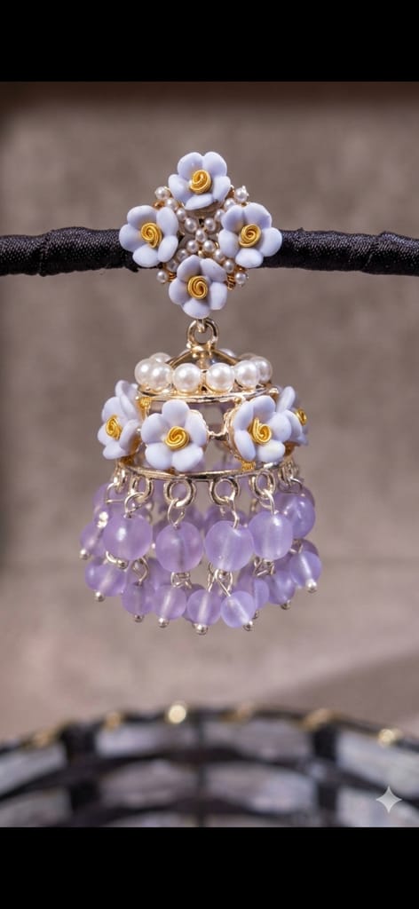 Handcrafted Floral purple Jhumka Earrings view 2