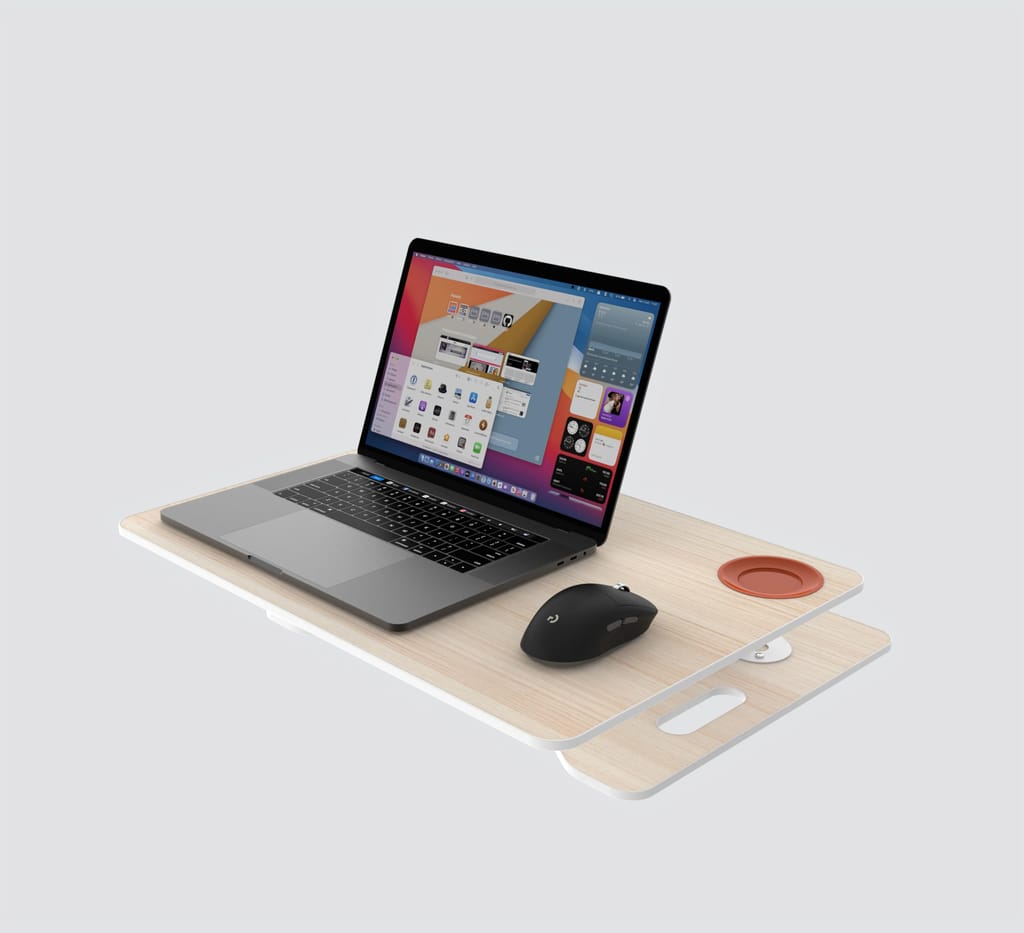 Opus Indigo Mudra Tablet Grand Laptop Table with Cup Holder for Work from Home Foldable and Portable with Adjustable Height Sit and Stand Desk Converter Engineered Wood Table Top - Pine Color view 2