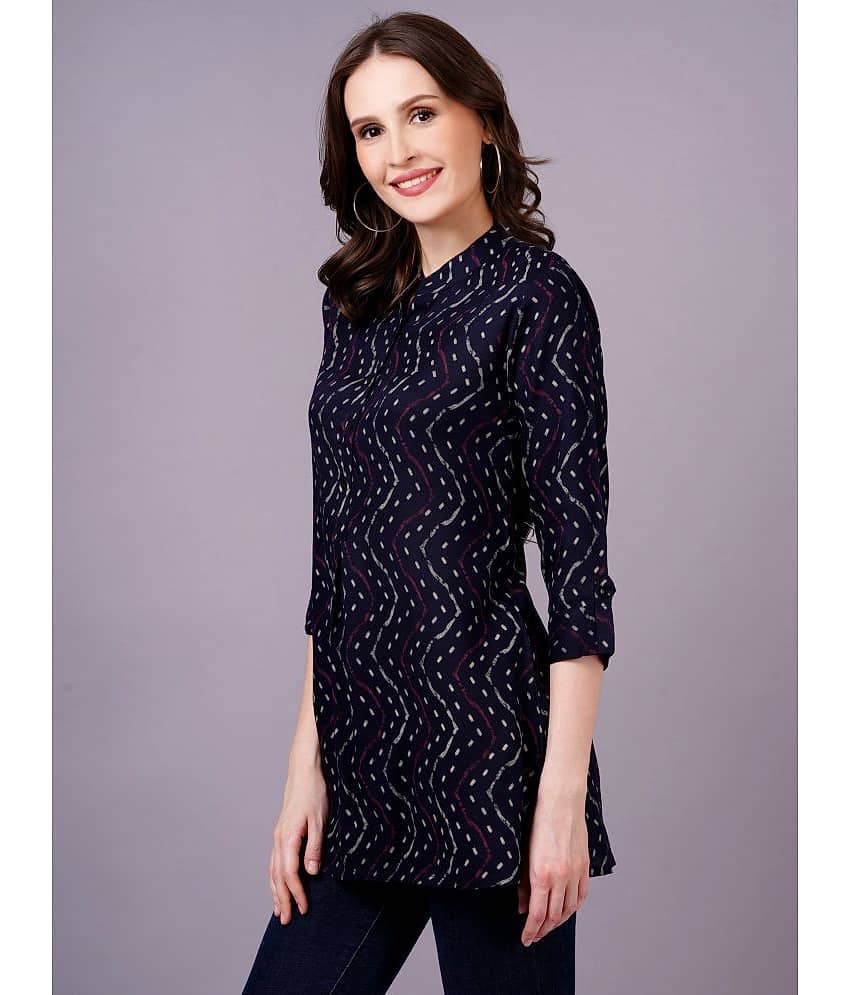 JC4U Women's Rayon Regular Top ( Navy Blue ) view 2