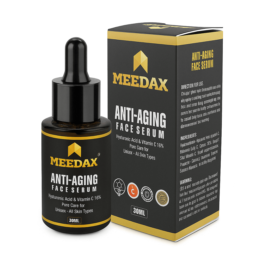Meedax Anti-Aging Face Serum with Hyaluronic Acid & Vitamin C 16%, Pore Care for | Unisex | All Skin Types | 30ml