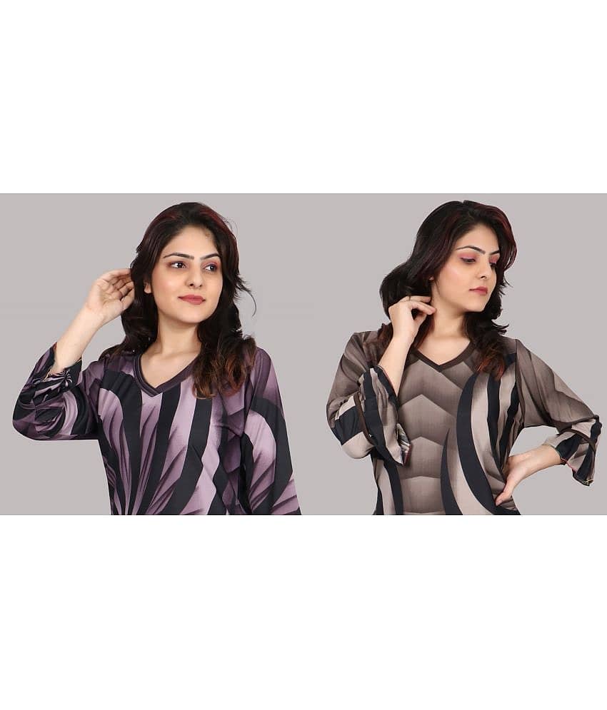PURSA Wine,Light Grey Satin Women's Nightwear Nighty & Night Gowns ( Pack of 2 ) view 2