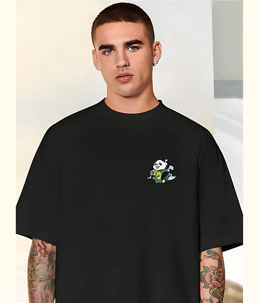 CrazyBee Pack of 1 Cotton Blend Oversized Fit Men's T-Shirt ( Black ) view 2