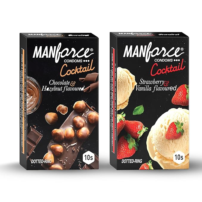 MANFORCE Cocktail Combo Pack (Hazelnut & Chocolate and Strawberry & Vanilla) Condom (Set of 2 20 Sheets)
