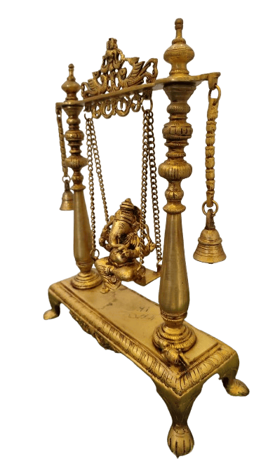 Brass Statue of Lord Ganesha on a Swing view 2