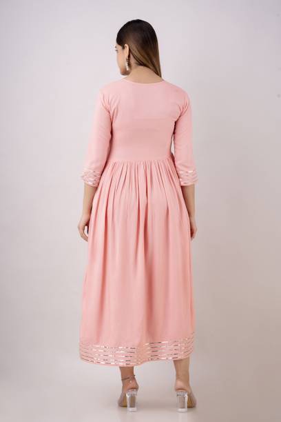 Women Embroidered Viscose Rayon A-line Kurta (Pink) view 2