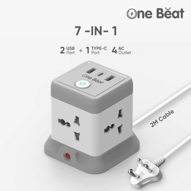 One Beat Cube Extension Boards with Universal Sockets and USB Charging Ports with Indicator Plug Socket (Cube 4 Socket + 2 USB + 1 Type C) view 2
