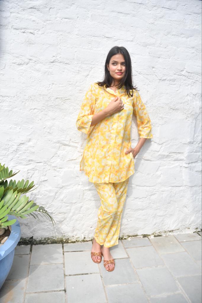 Yellow n White Floral Co-ord set : Playful and Breezy view 2