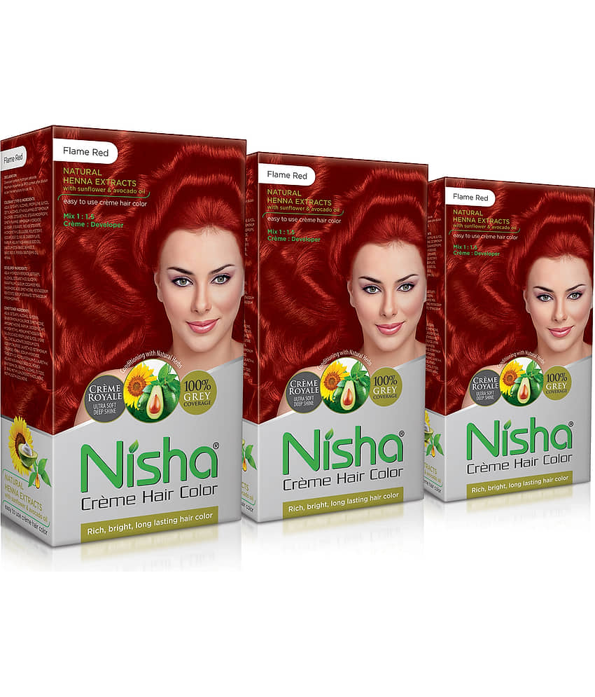 Nisha Creme Hair Color Flame Red 150g Pack of 3, Permanent Hair Colour, 100% Grey Coverage, Long Lasting Hair Colour