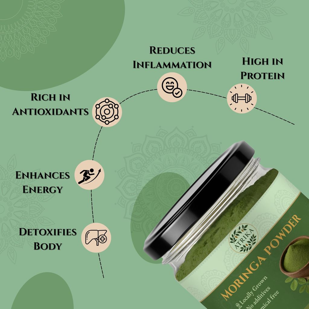 Atrika Moringa Powder 150g | Pure Moringa Leaf Powder | Drumstick Leaves Powder for Daily Nutrition, Energy & Wellness view 2