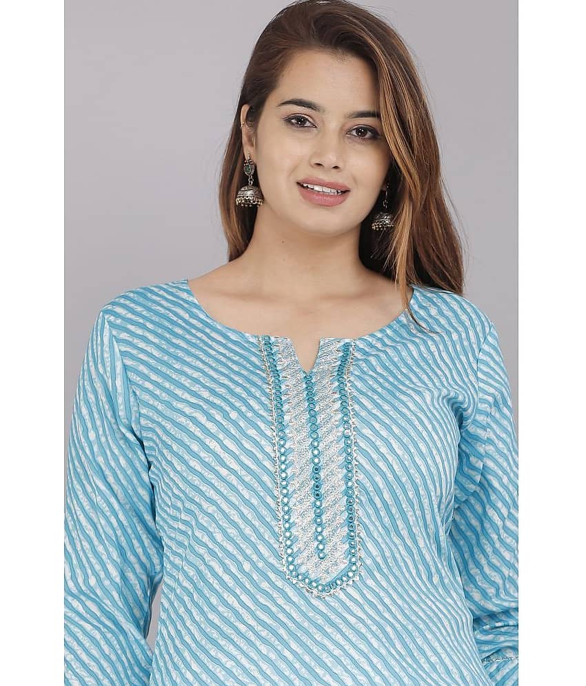 JC4U - Light Blue Cotton Women's Straight Kurti ( Pack of 1 ) view 2