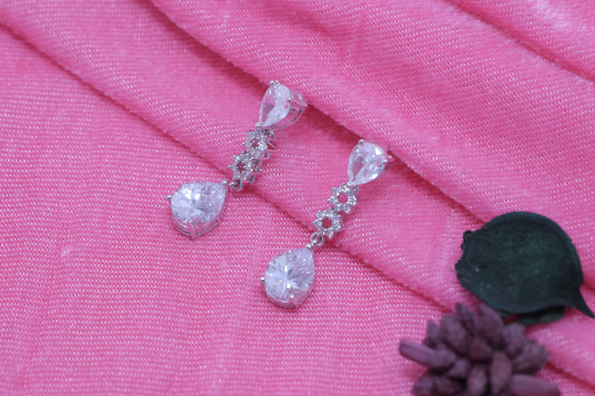 Sparkling Silver Plated Zirconia Drop Necklace view 2